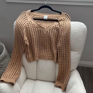 Wild Fable Tan V-Neck Cropped Sweater
